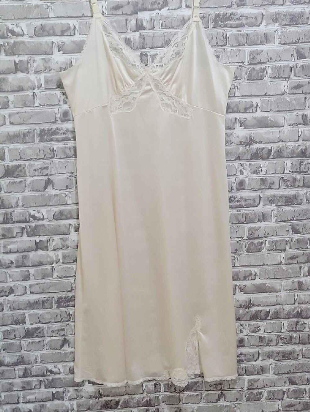 Shadowline Vintage Cream Lace-Trim Slip Dress with Adjustable Straps, Bridal